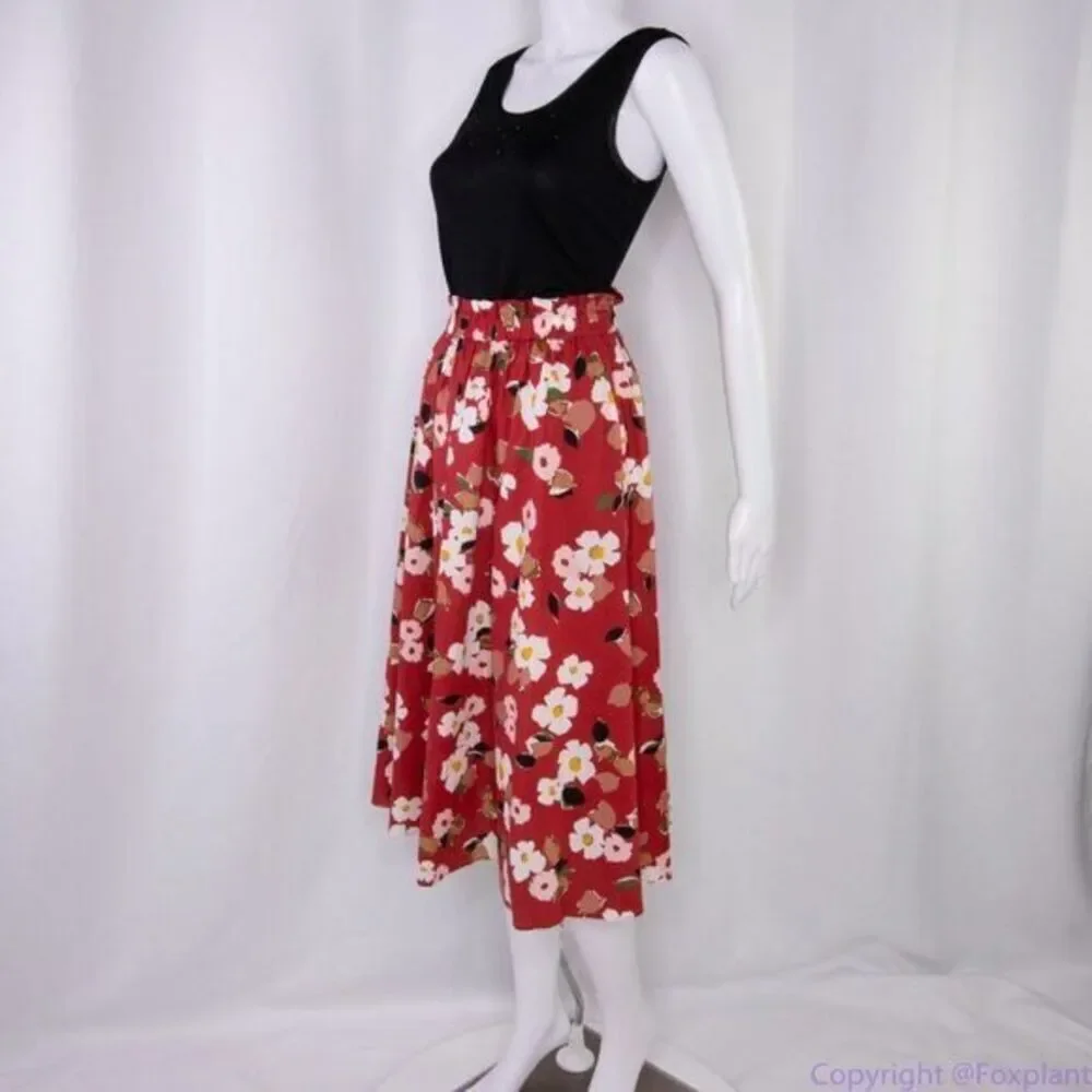 NWT‎ kate spade botanical garden cotton midi skirt, Red and white